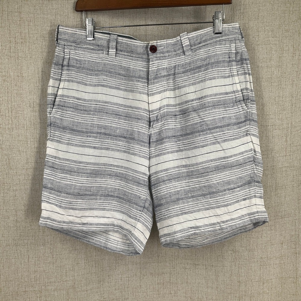 J.Crew Stanton Shorts Mens 32 Blue‎ White Linen Blend Striped 9 Inseam Casual